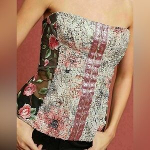 Byron Lars Beauty Mark Sequin Embellished Corset Bustier Top Floral Embroidery